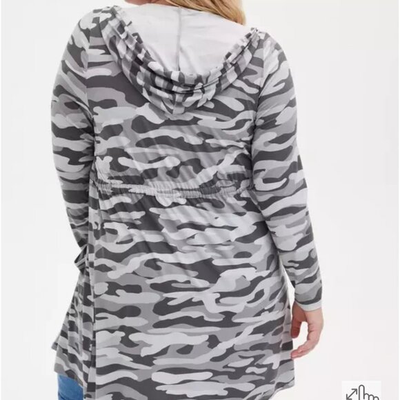 Torrid Women's Size 3X Gray Camo Super Soft Hooded Anorak Open Cardigan - Picture 2 of 12